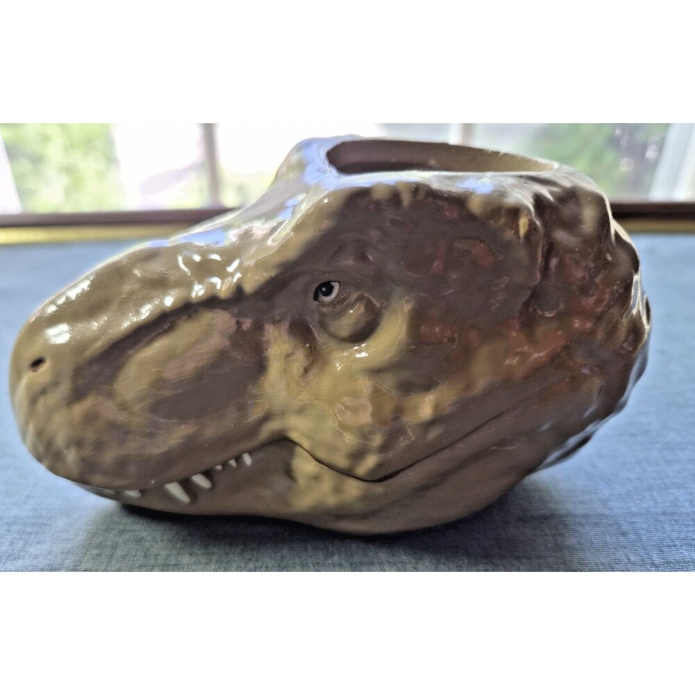 Silver Buffalo Universal Studios T-Rex Dinosaur Head Ceramic Planter Olive Green